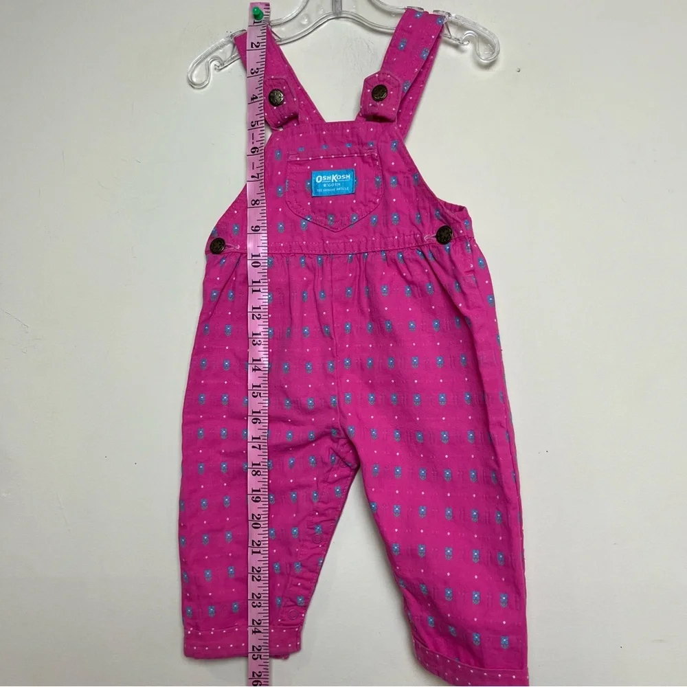 VTG 90s OshKosh Floral Overalls Bibs Bow Pink Blue‎ Girls Size 18M USA Union Tag